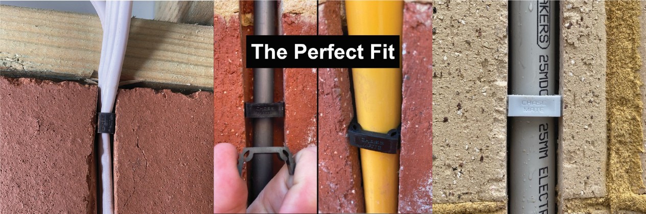 ChaseMate plugs sitting flush with the brick across cable, conduit and pipe installs