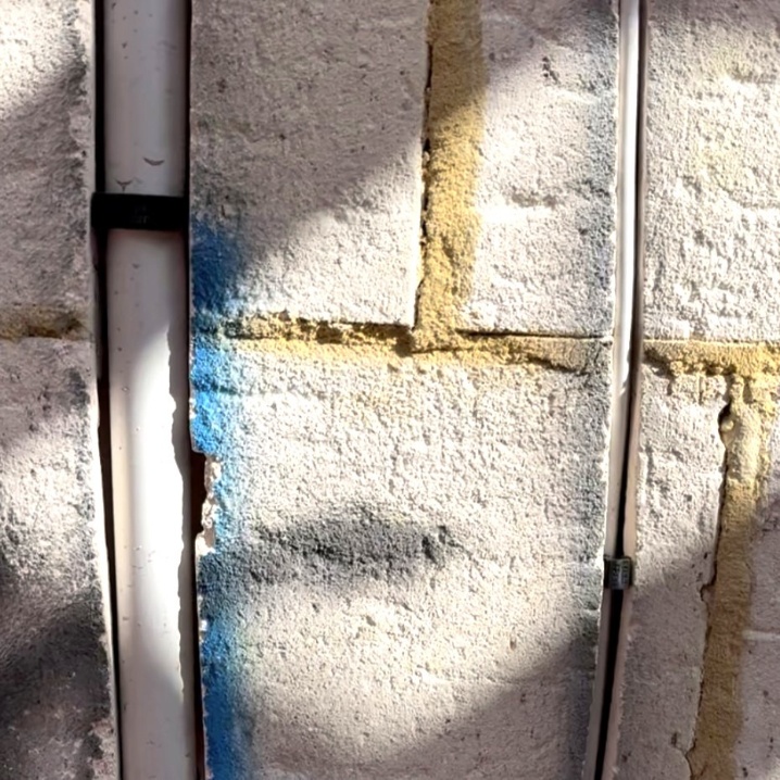 Vertical conduit retained flush in a brick chase