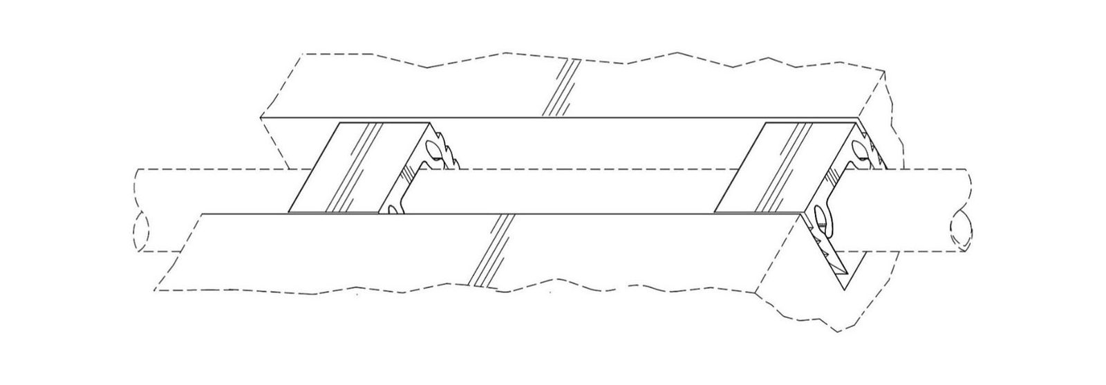 Patent drawing of ChaseMate plugs holding a pipe inside a wall channel
